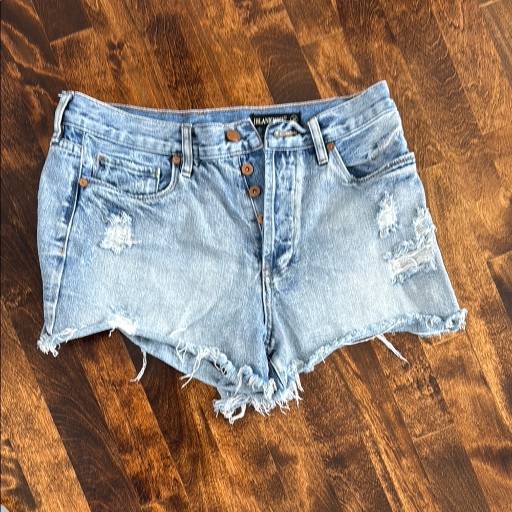 Blank NYC Blue Jean Shorts Distressed Frayed Hem